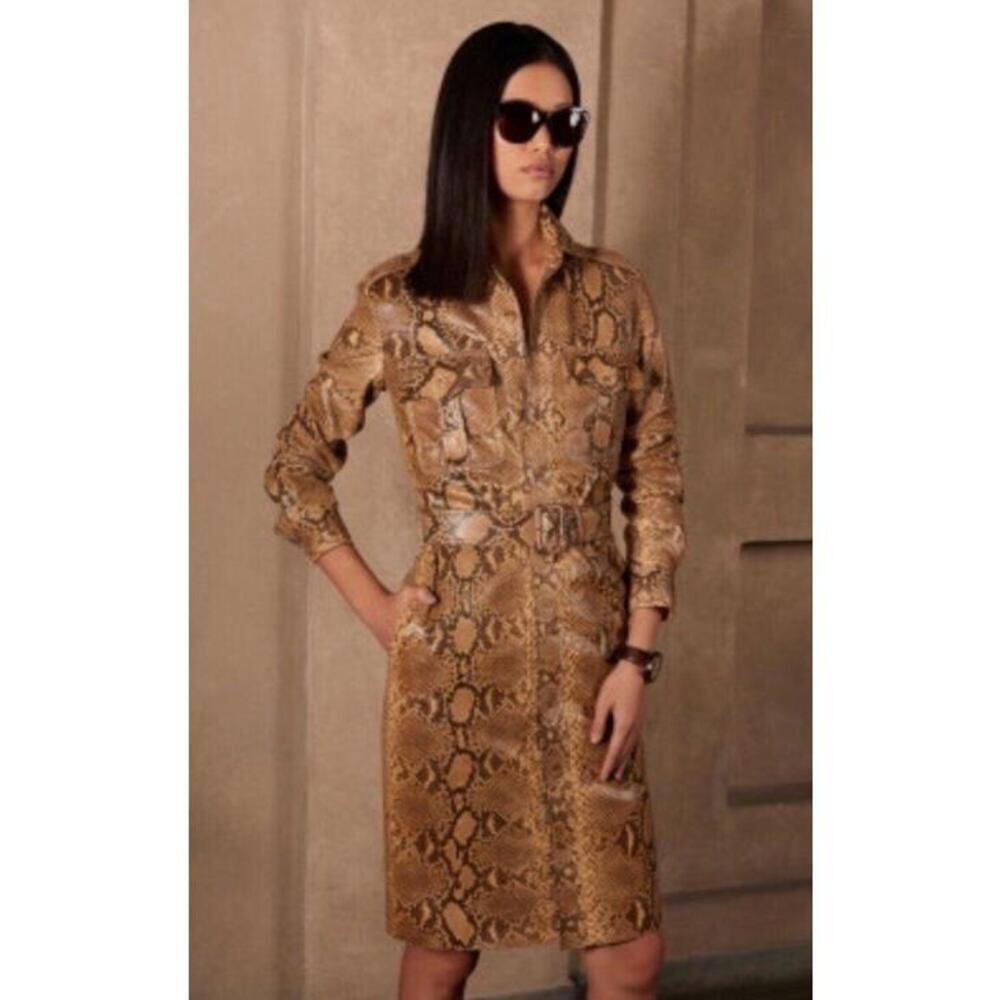 RALPH LAUREN Purple Label Tan Genuine Snakeskin Python Trench jacket Dress 12